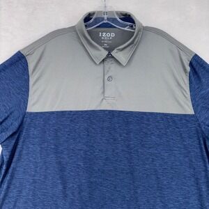 IZOD Golf Polo Shirt Mens XXL Blue Gray Colorblock Stretch Performance Short Slv